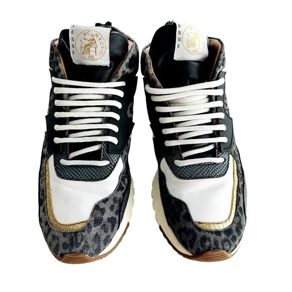 ESSE ut ESSE Air Brain Low Ankle Fashion Sneaker Size 40 Black Leopard Italy - Picture 2 of 10